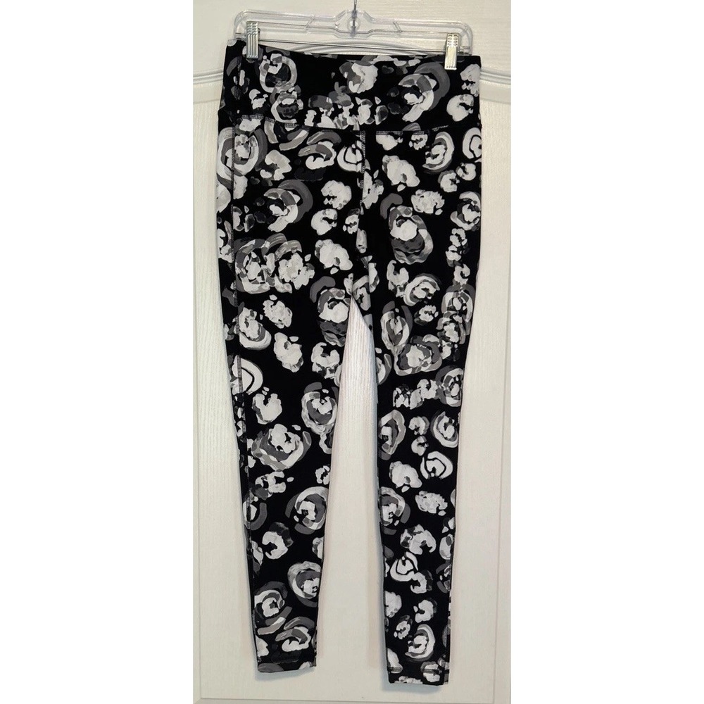 Zelos Leggings Womens Medium Black Gray White Floral Activewear Yoga Pants Ankle
